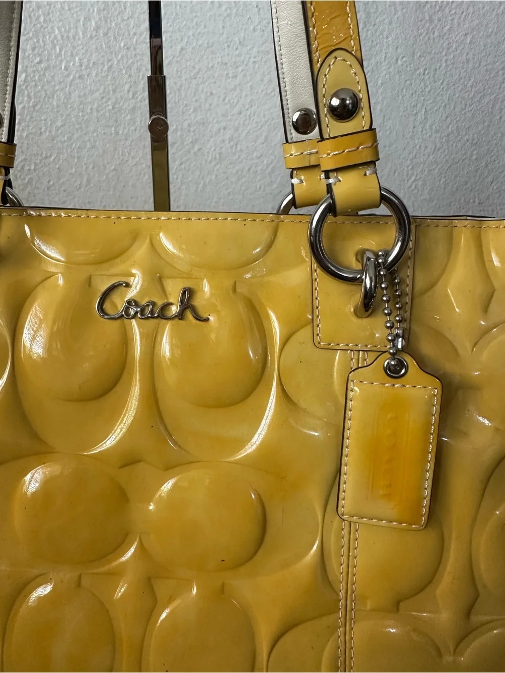 COACH Patent-Embossed Tote in Mustard Yellow Casual Handbag